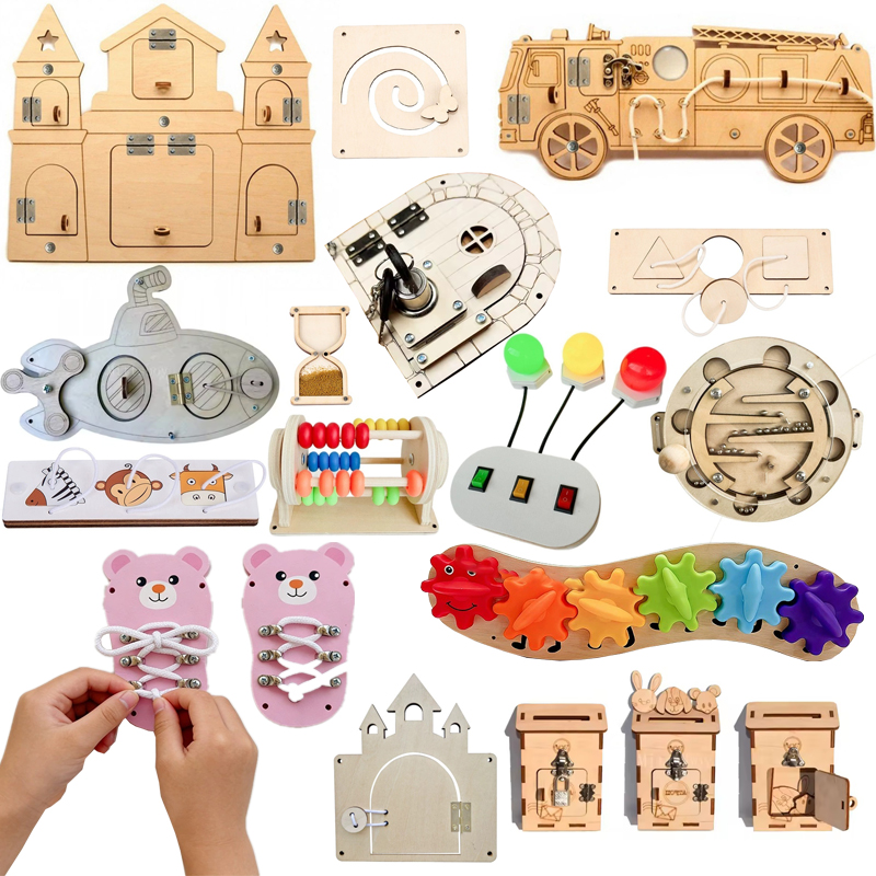 Kids Education Usa - DIY Montessori Papan Sibuk Aksesoris Kayu