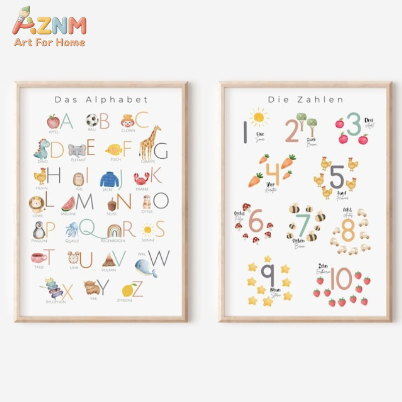 Kids Education Number - AZNM Seni Dinding Kanvas Angka Alfabet